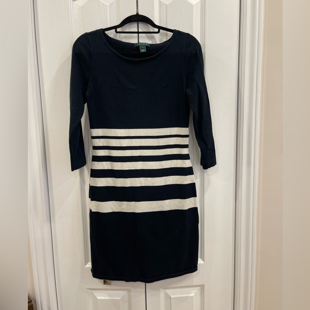 Ralph Lauren Black and White Striped Midi Dress